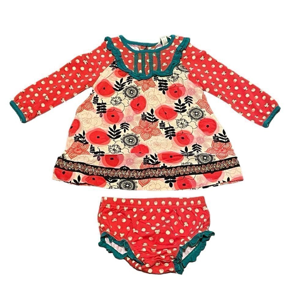 Matilda Jane Under The Tree Dress With Bloomers Red Green Cream Black 12-18 mos